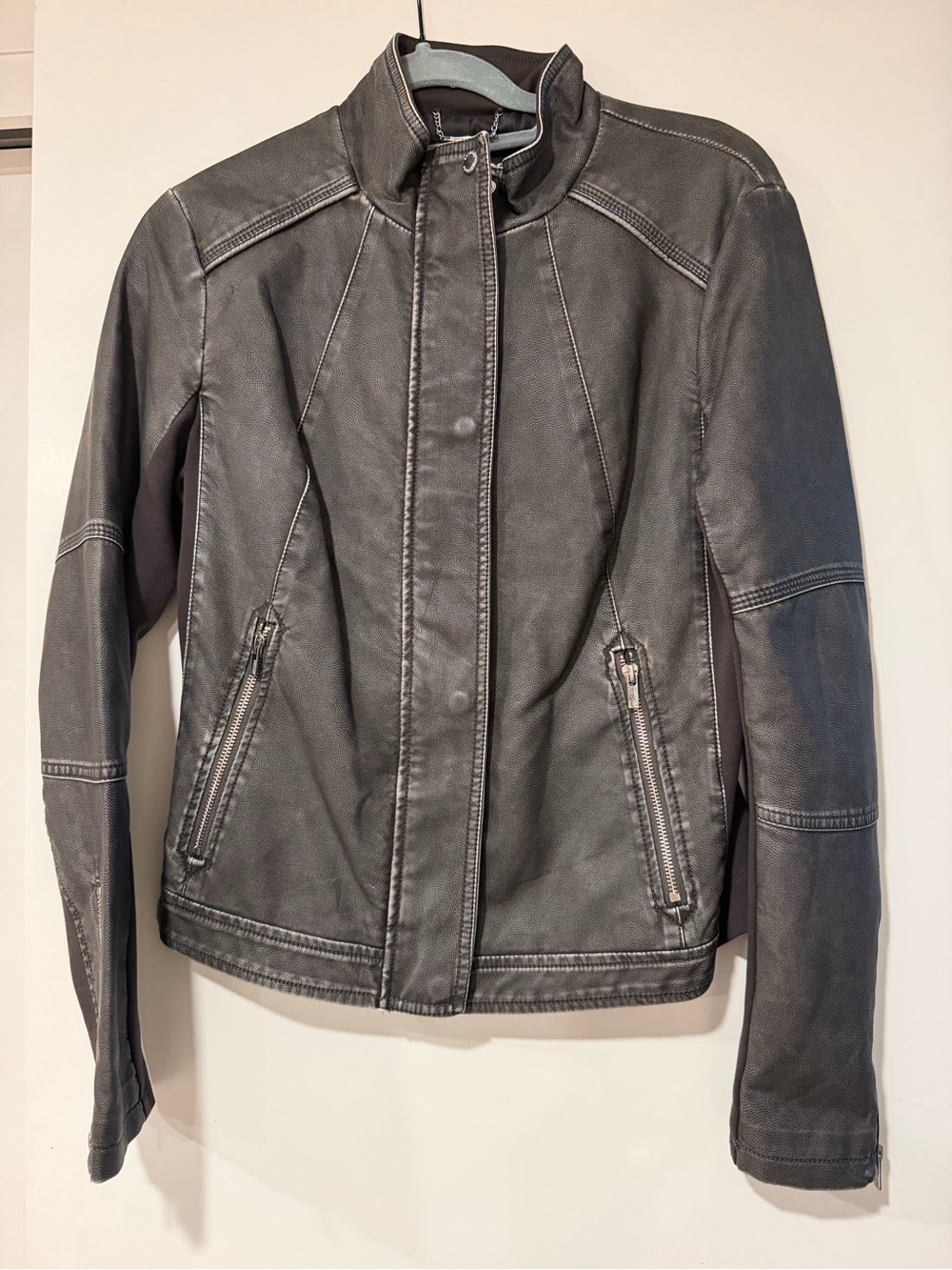 Express Gray Faux Leather Moto Jacket